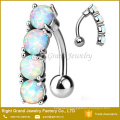 Vertical Drop Top Down White Green Opal Prong Set 316L Surgical Steel Piercing Navel Belly Ring